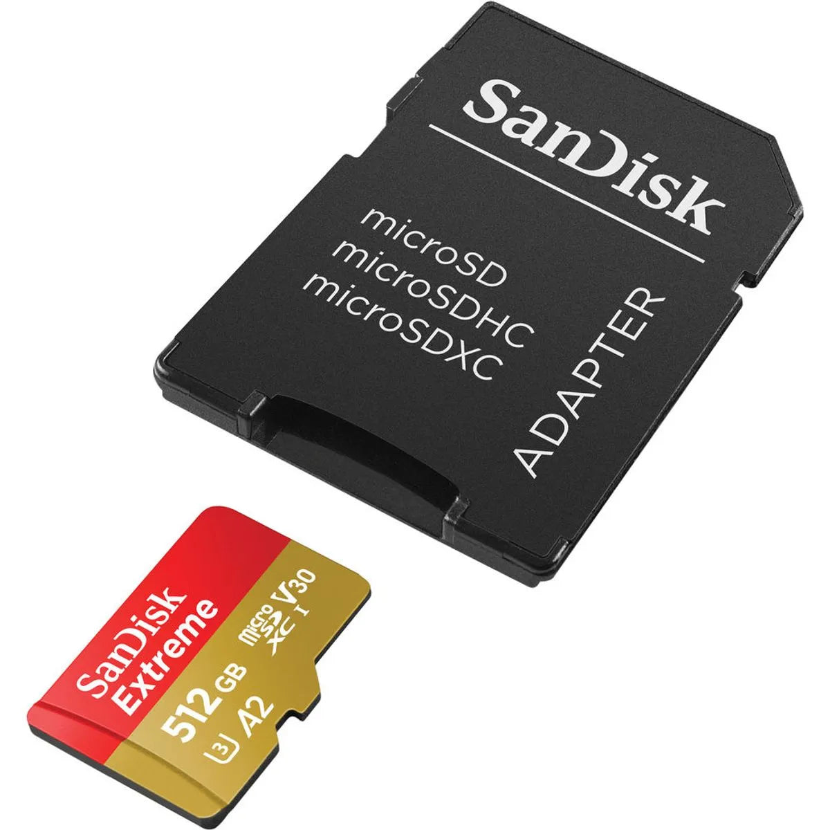 SanDisk Extreme Card de Memorie MicroSDXC 512GB A2 C10 V30 UHS-I U3 + Adaptor SD + 1 An RescuePRO Deluxe